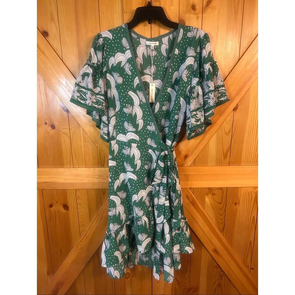 Max Studio Green and White Floral Midi Dress